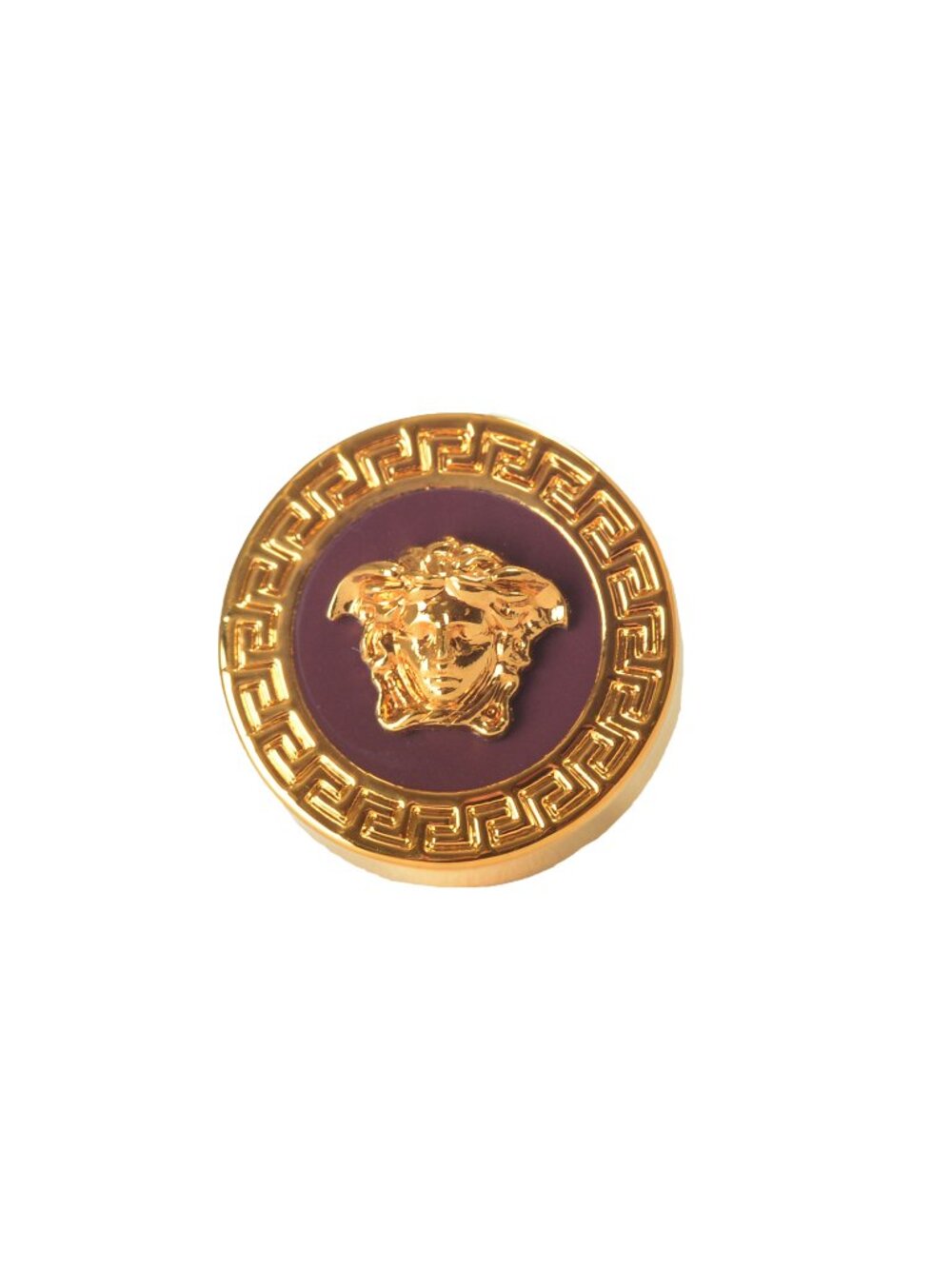 Versace Bordeaux Enamel Gold Color Metal Medusa Round Earrings - Picture 2 of 4